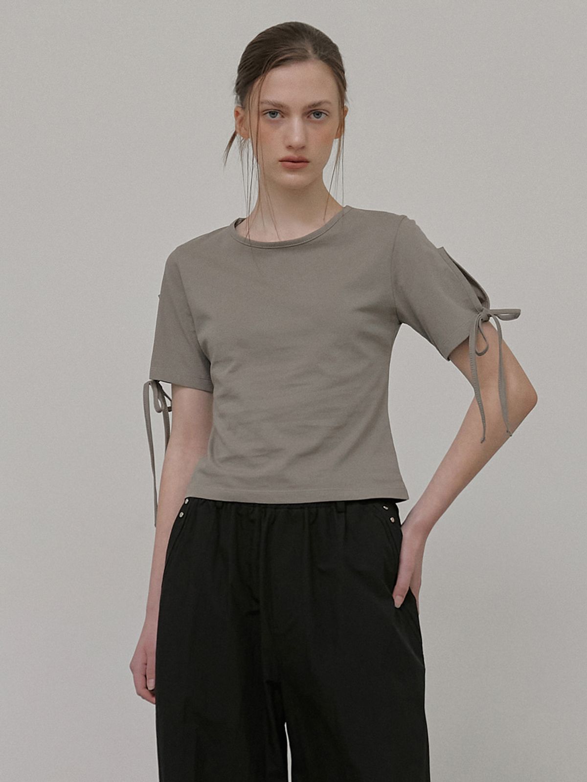 에트몽(ETMON) Slit Sleeve T-Shirt, Ash Brown