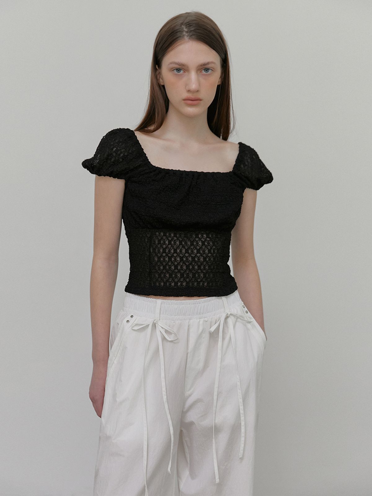 에트몽(ETMON) Strap Pintuck Banding Pants, White