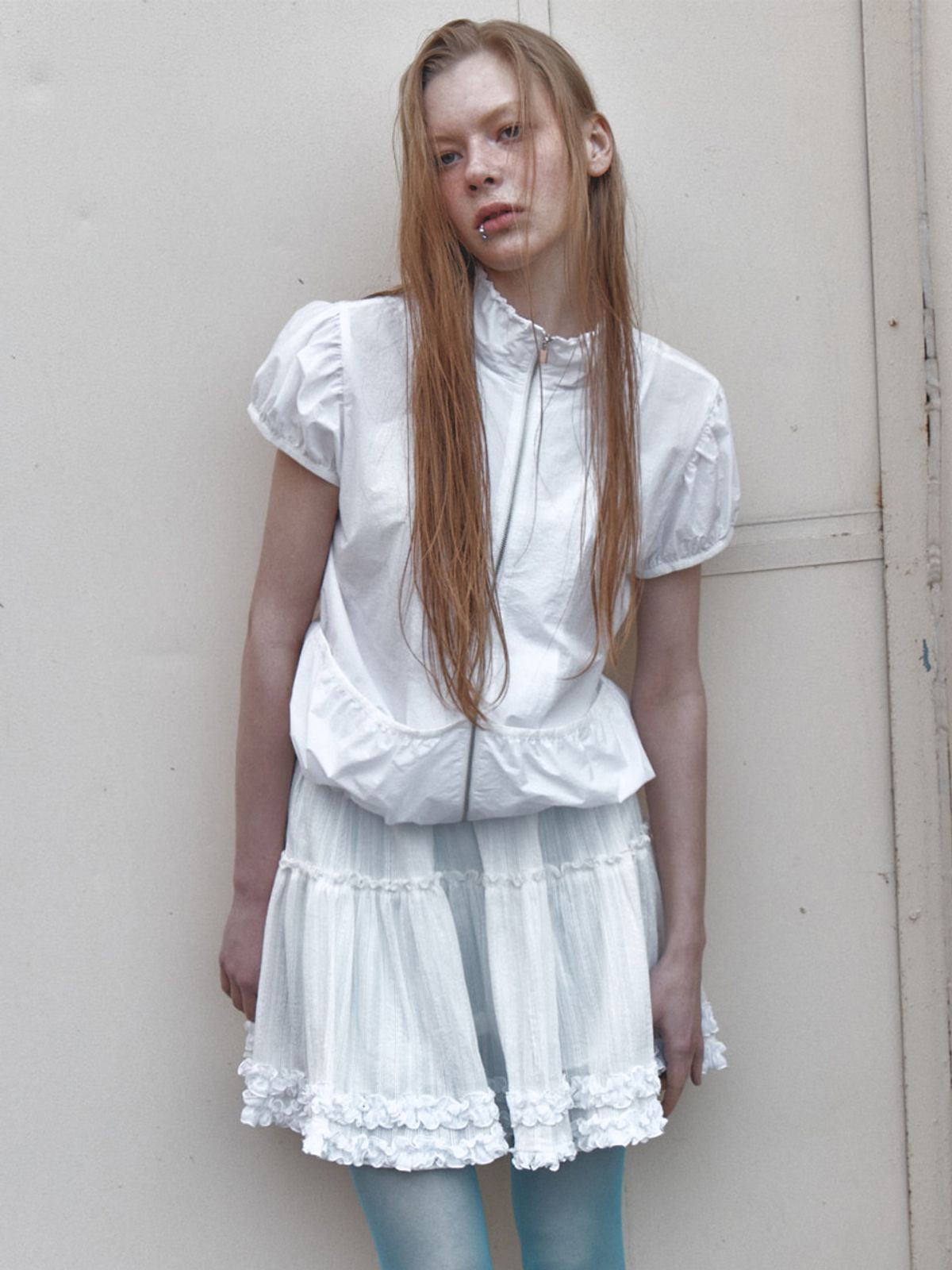 에트몽(ETMON) Frill Shirring Mini Skirt, White