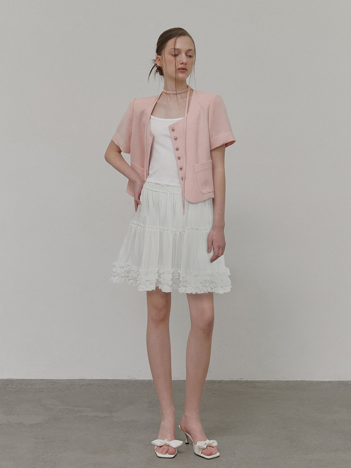 에트몽(ETMON) Frill Shirring Mini Skirt, White