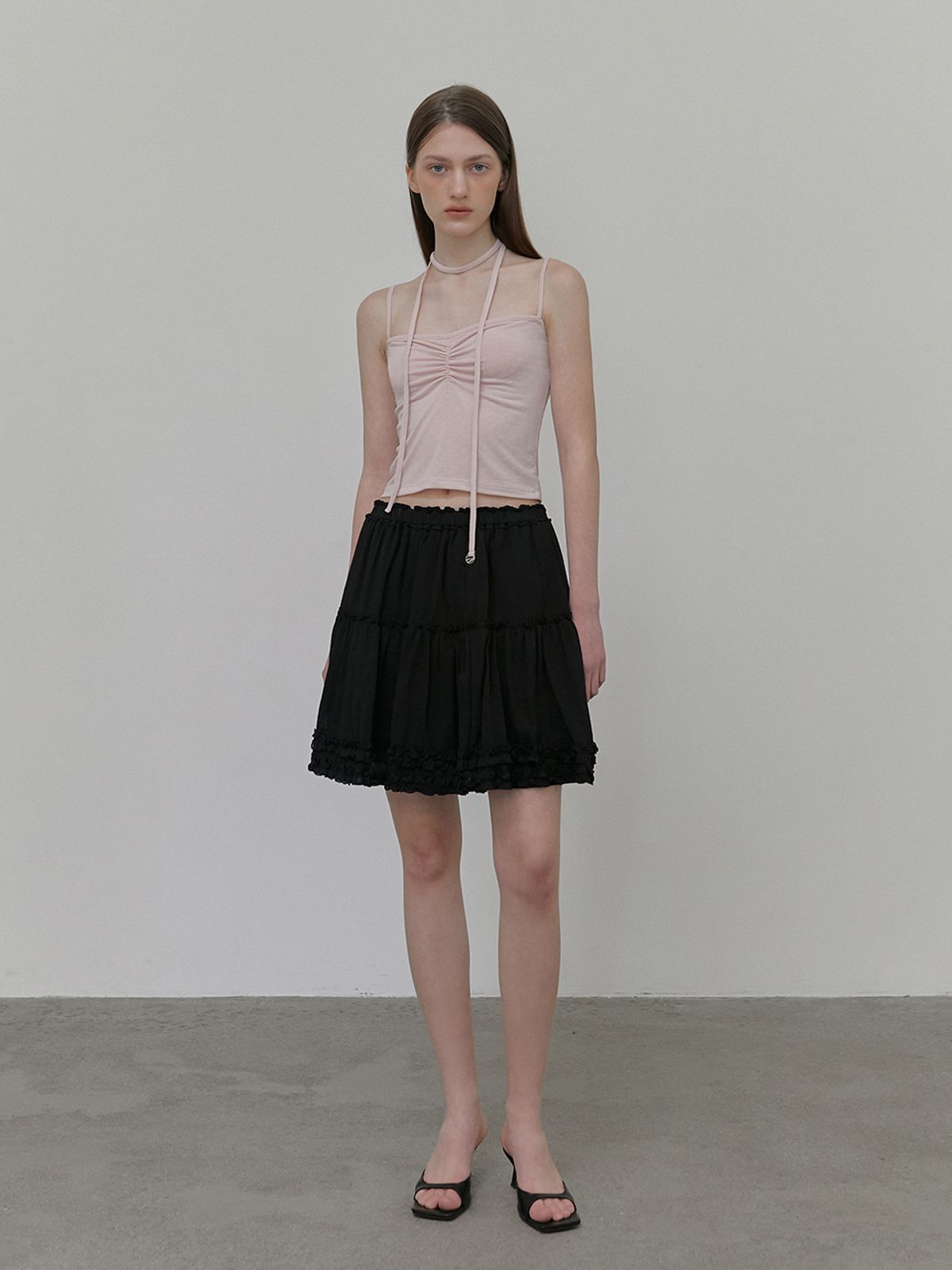 에트몽(ETMON) Frill Shirring Mini Skirt, Black