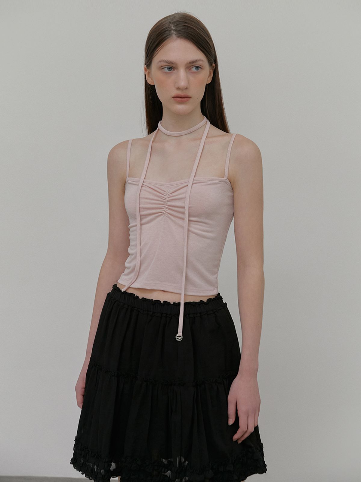 에트몽(ETMON) Frill Shirring Mini Skirt, Black