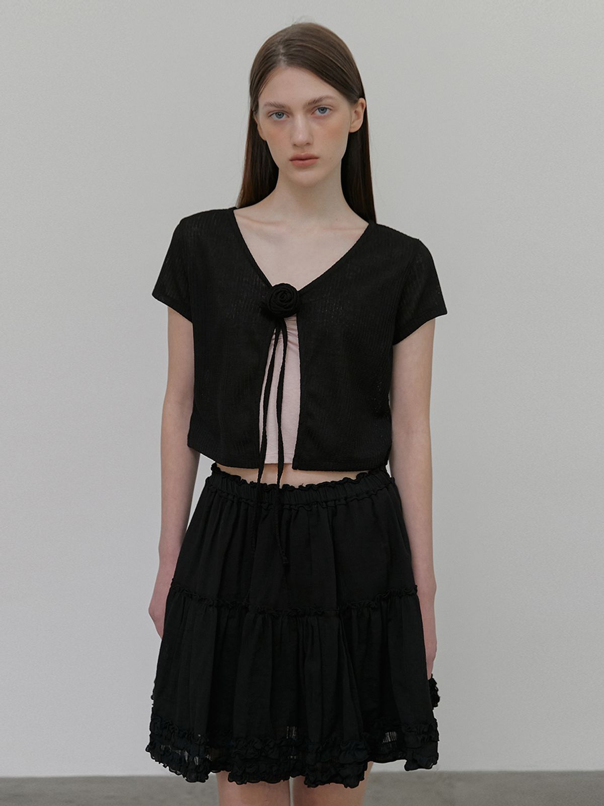 에트몽(ETMON) Frill Shirring Mini Skirt, Black