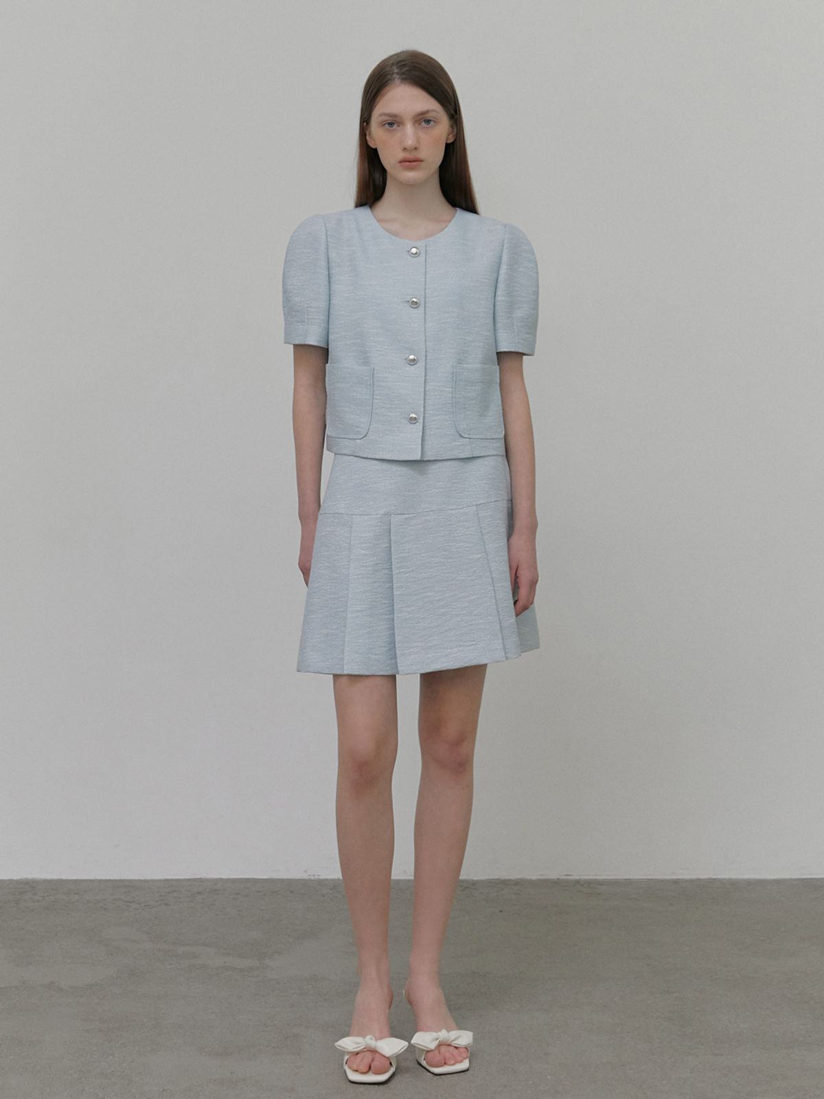 에트몽(ETMON) Puff Tweed Jacket, Light Blue