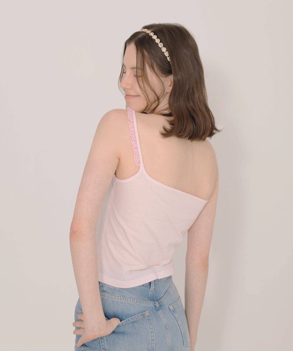 아이스가든에이오공팔(ICE GARDEN A.508) Lace Trimming One Shoulder Camisole