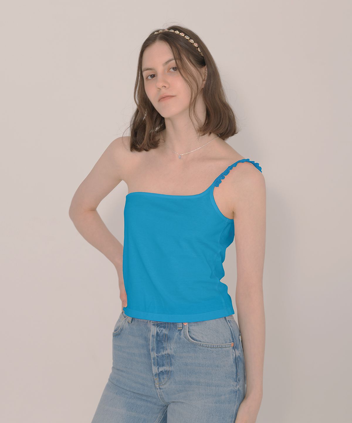 아이스가든에이오공팔(ICE GARDEN A.508) Lace Trimming One Shoulder Camisole