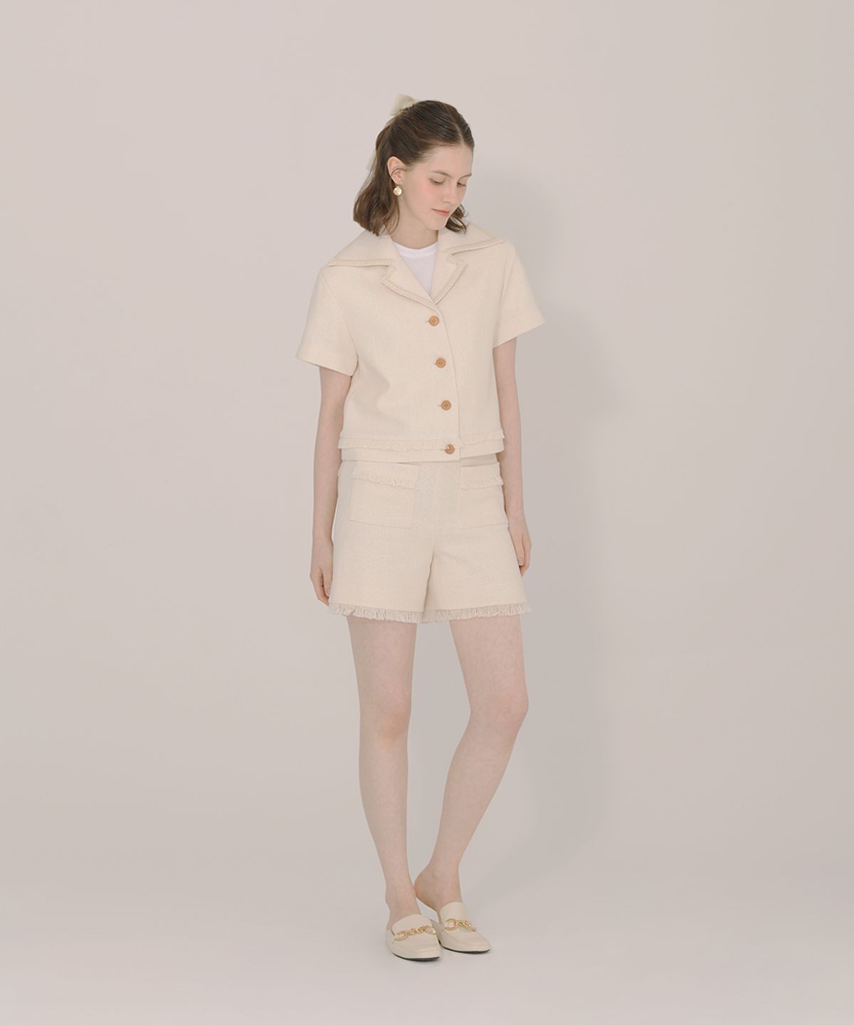 아이스가든에이오공팔(ICE GARDEN A.508) Fringe Detail Tweed Shorts