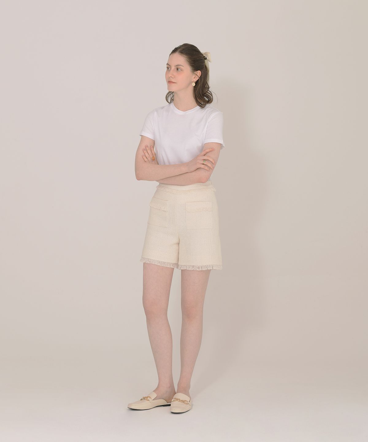 아이스가든에이오공팔(ICE GARDEN A.508) Fringe Detail Tweed Shorts