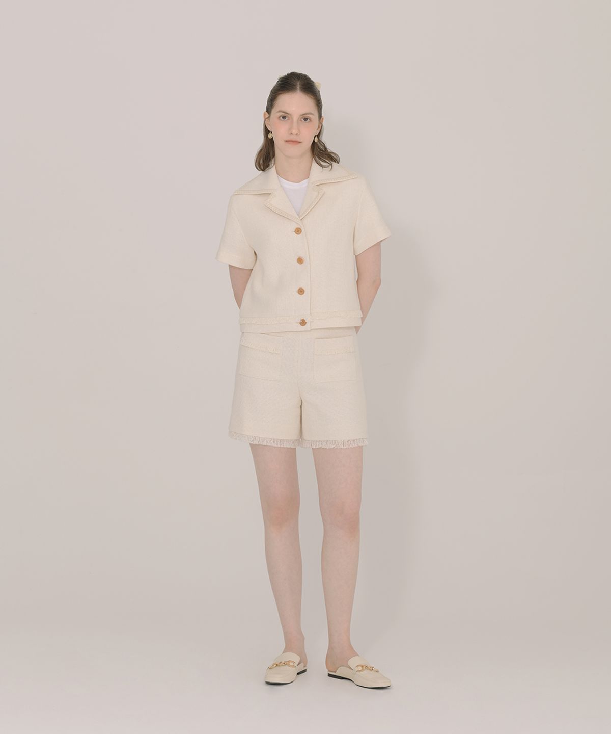 아이스가든에이오공팔(ICE GARDEN A.508) Fringe Detail Tweed Shorts