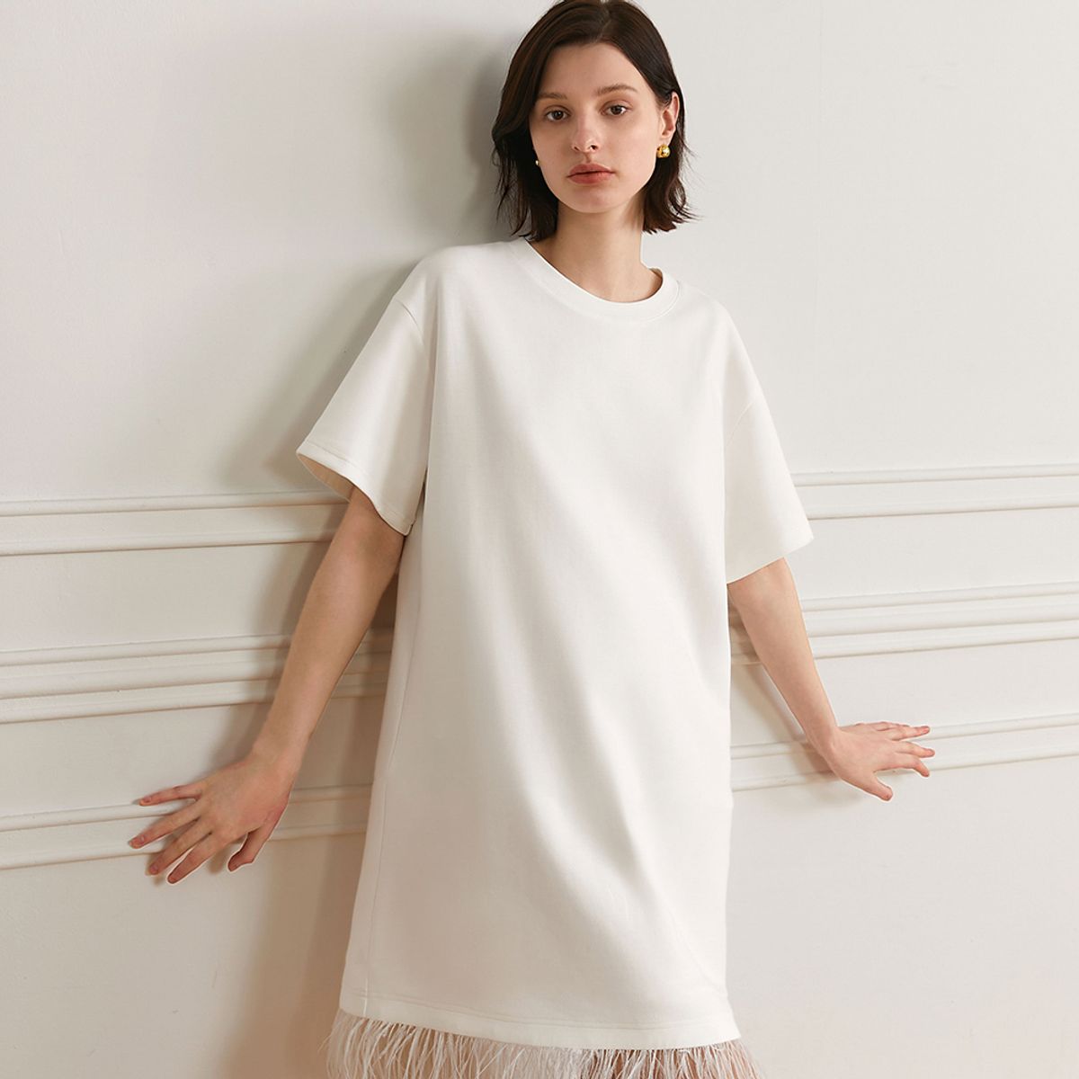와이와이아이엠(YYIAM) YY_Fringed loose-fit dress_WHITE