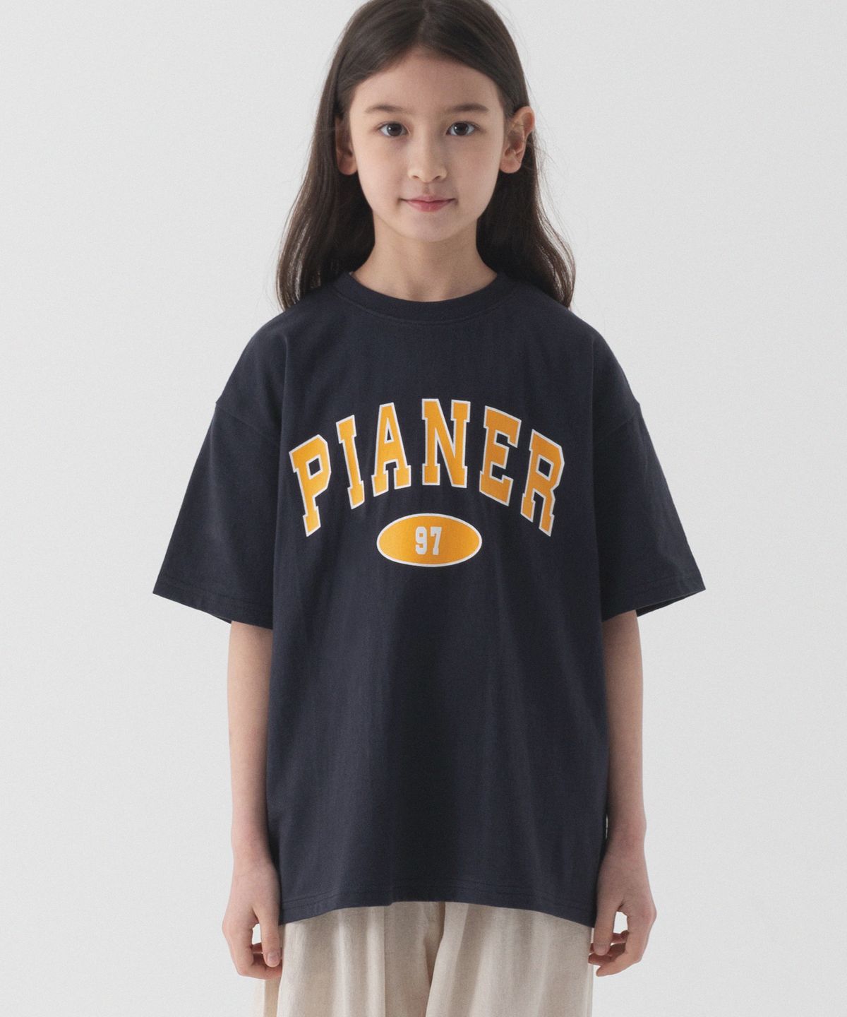 피아네르 키즈(PIANER KIDS) 97 아치 로고 오버핏 반팔 (네이비)