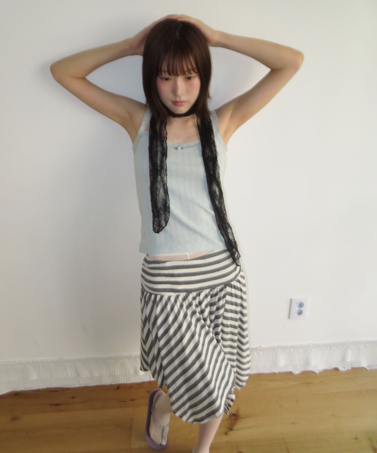 펀프롬펀(FUNFROMFUN) LACE SILHOUETTE SCARF, BLACK