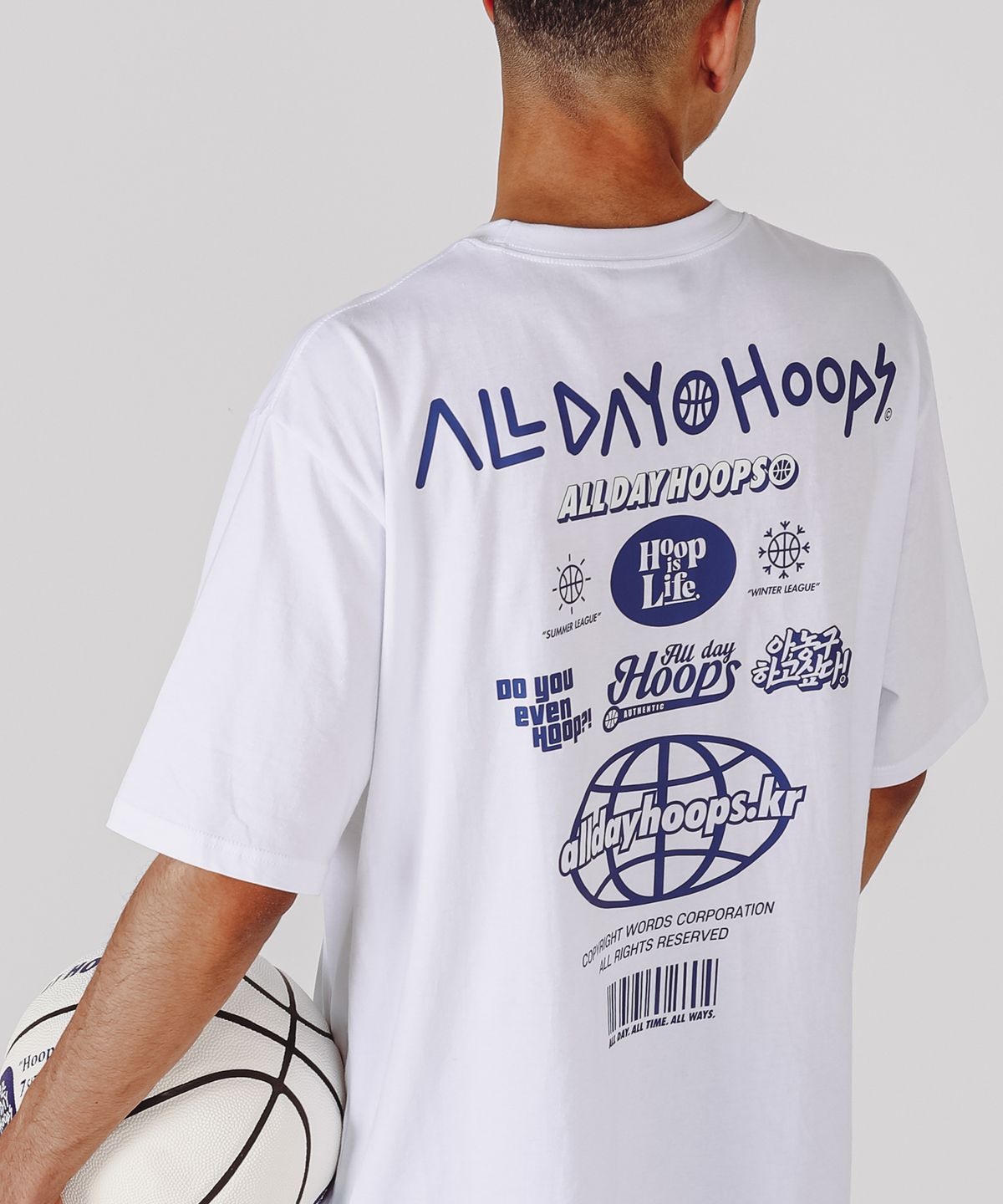 올데이훕스(ALL DAY HOOPS) 후프 S2 로고 반팔티 화이트