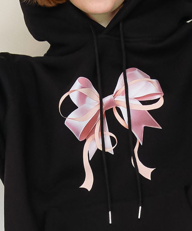 MUSINSA | RONRON DOUBLE RIBBON OVERSIZED HOODIE BLACK