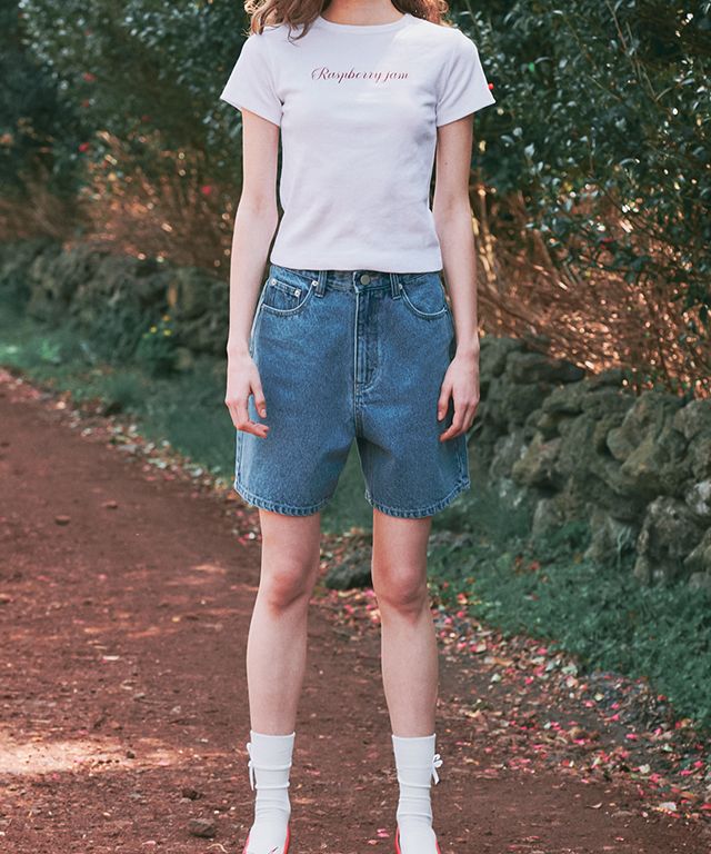 デニム・ジーパン RONRON BACK POCKET RIBBON DENIM HALF PANTS LIGHT BLUE RR24BP MUSINSA公式 | RONRON BACK POCKET RIBBON DENIM HALF PANTS