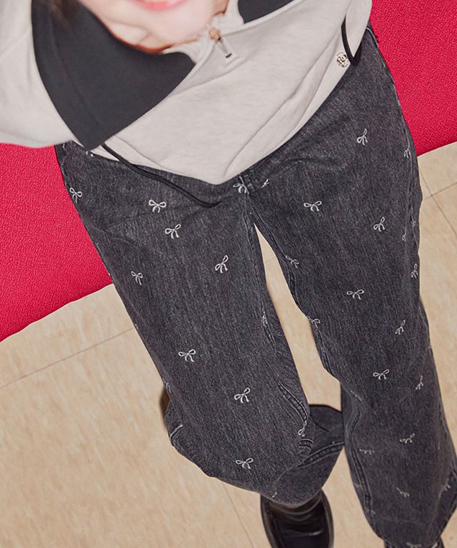 ★RONRON★RIBBON PRINTED DENIM PANTS MUSINSA | RONRON RIBBON PRINTED DENIM PANTS BLACK