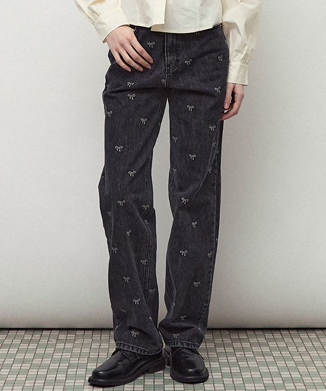 ★RONRON★RIBBON PRINTED DENIM PANTS Buy Ronron Ribbon Printed Denim Pants Medium Blue Online in