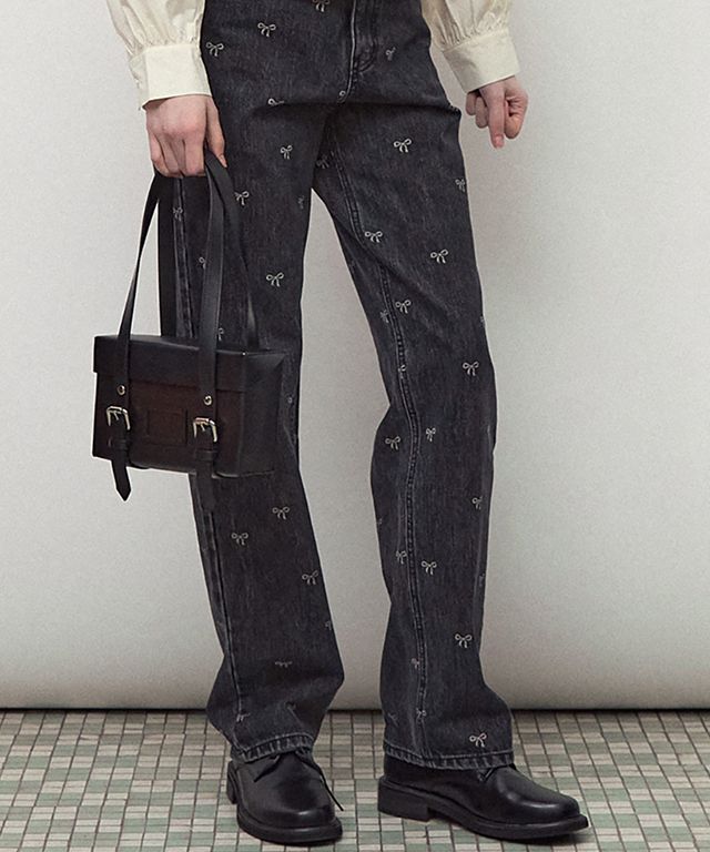【RonRon】★RIBBON PRINTED DENIM PANTS MUSINSA | RONRON RIBBON PRINTED DENIM PANTS BLACK