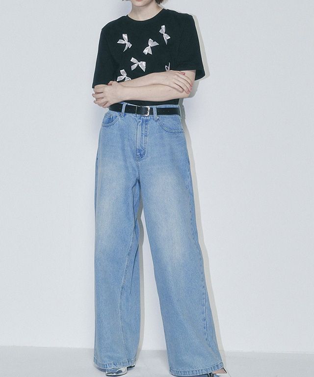 MUSINSA | RONRON REAL RIBBON BOW T SHIRT BLACK
