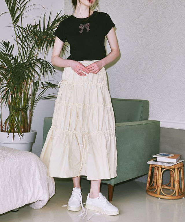 MUSINSA公式 | RONRON CRYSTAL RIBBON HOTFIX T SHIRT BLACK