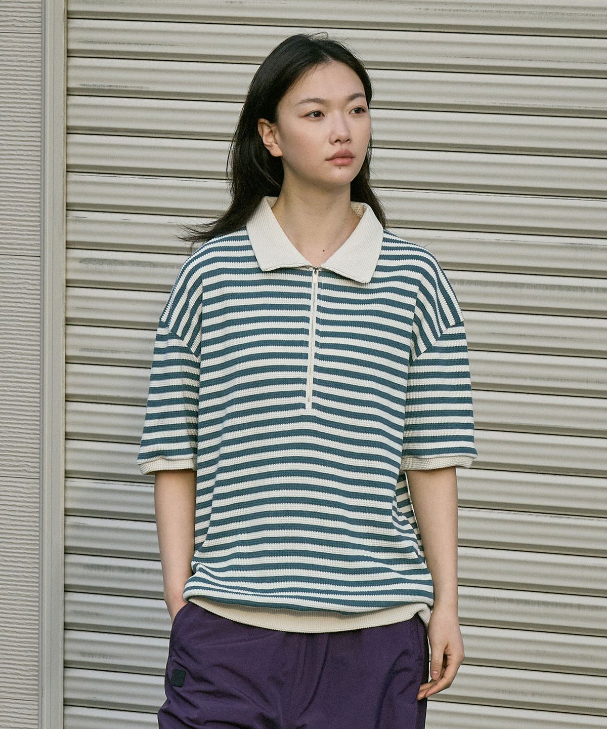 미니멀프로젝트(MINIMALPROJECT) 와플 지퍼 카라 반팔티 MKT102 [MINT]