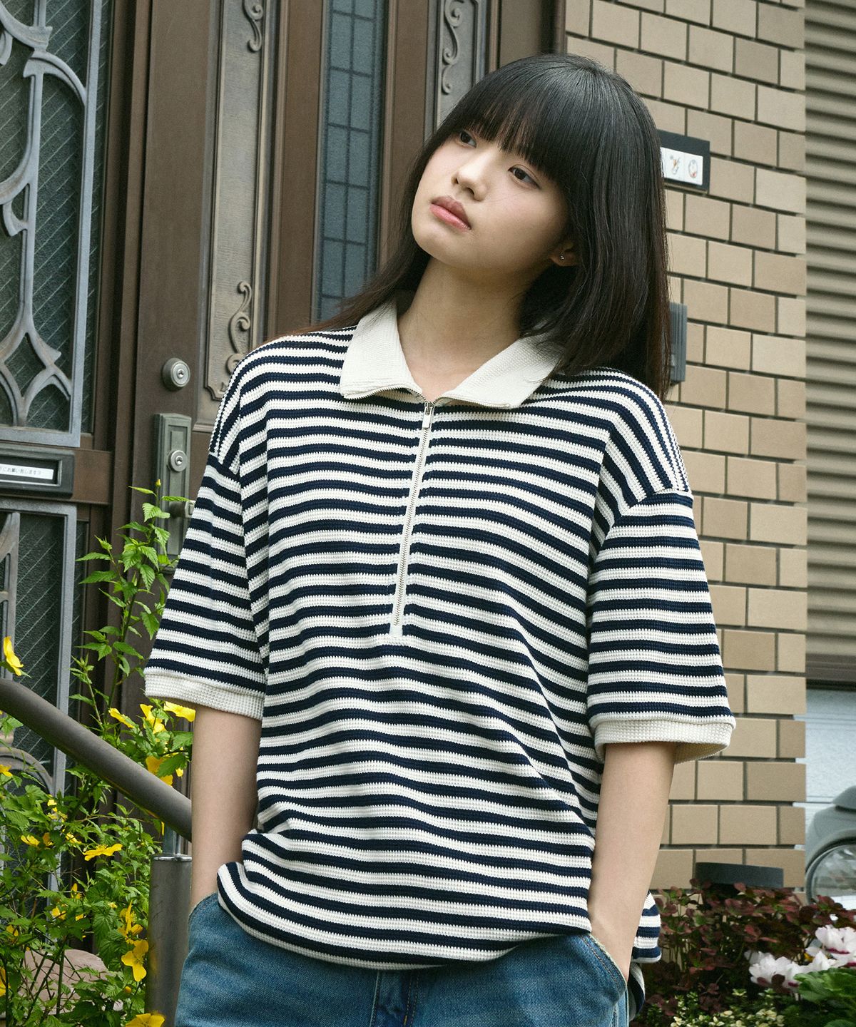 미니멀프로젝트(MINIMALPROJECT) 와플 지퍼 카라 반팔티 MKT102 [NAVY]