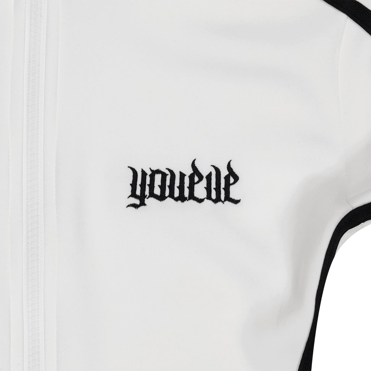 유이브(YOUEVE) 파이어 로고 트랙 라인 집업 원피스 화이트