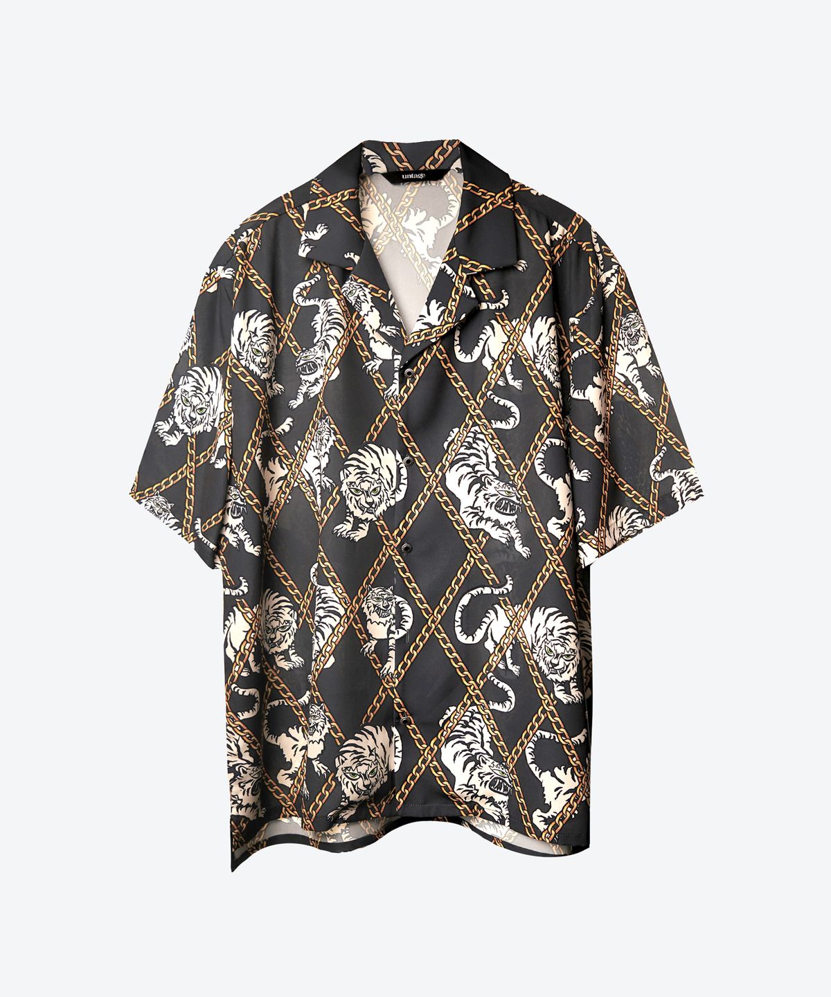 언티지(UNTAGE) 호랑이 프린트 볼링 셔츠[Charcoal(UNISEX)]_UTS-SS06