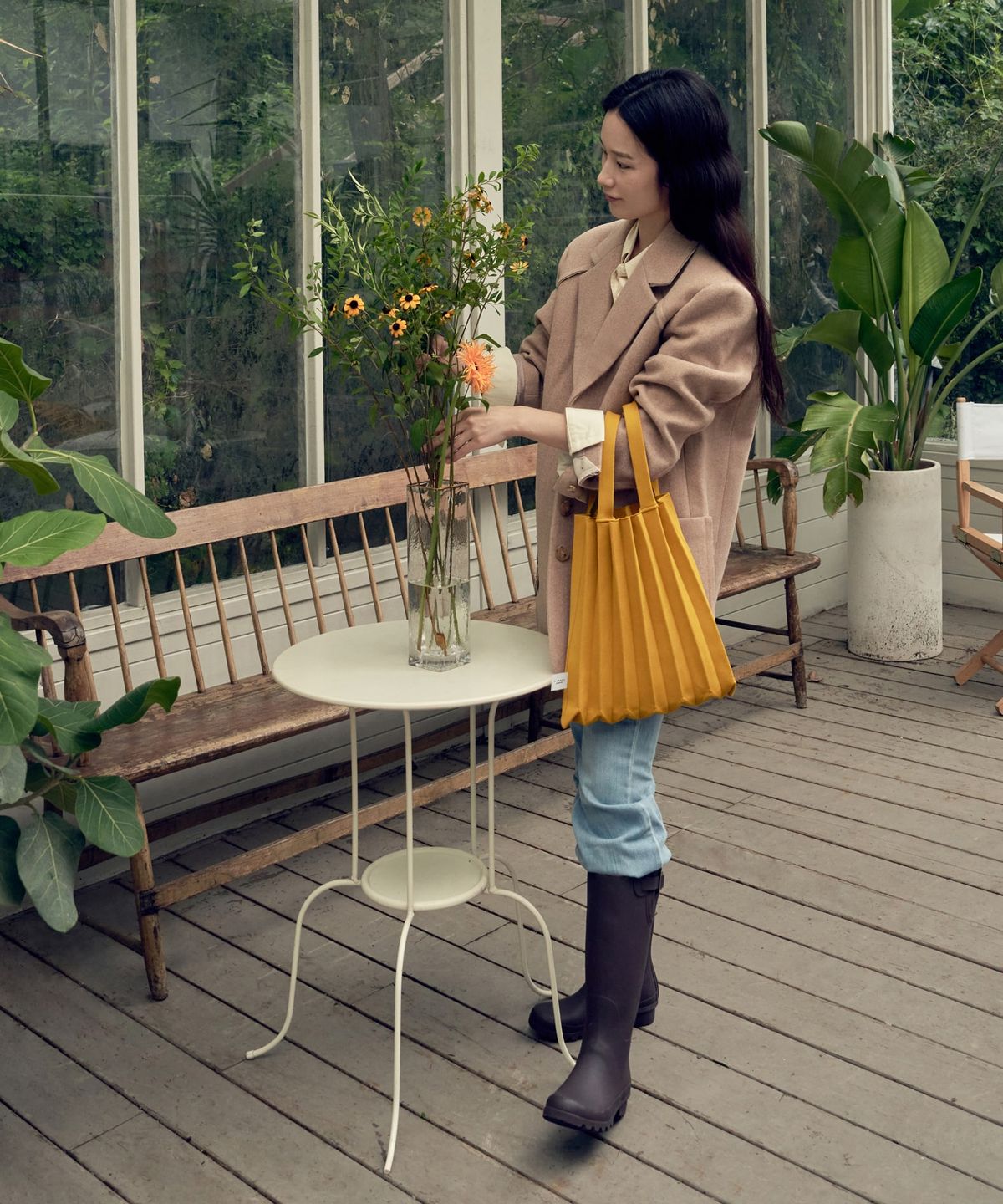 플리츠마마(PLEATSMAMA) 토트백 자카드머스터드