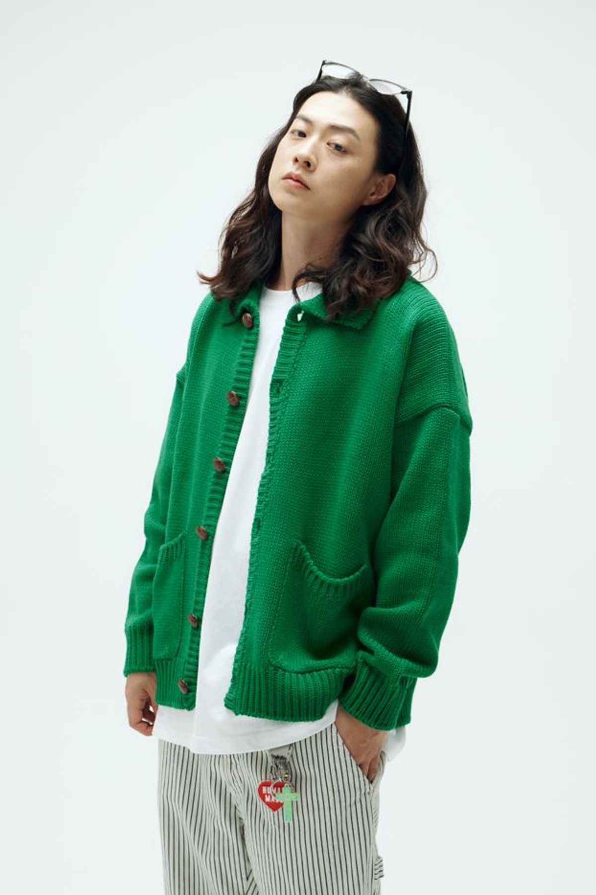 필이너프(FEELENUFF) FEEL LOGO CROPPED KNITJACKET GREEN