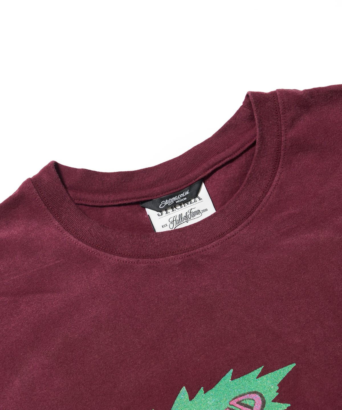 스티그마(STIGMA) Paranoid TV Vintage-Like Washed Oversized Short Sleeves T-Shirts Burgundy