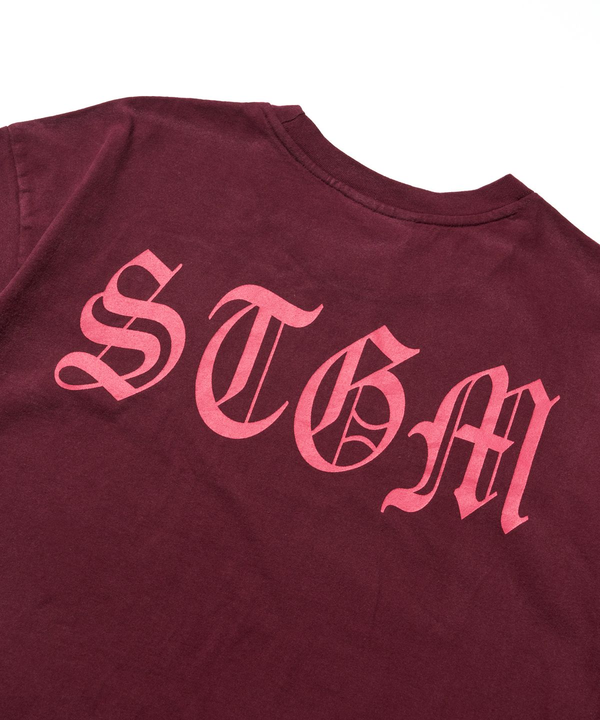 스티그마(STIGMA) Paranoid TV Vintage-Like Washed Oversized Short Sleeves T-Shirts Burgundy