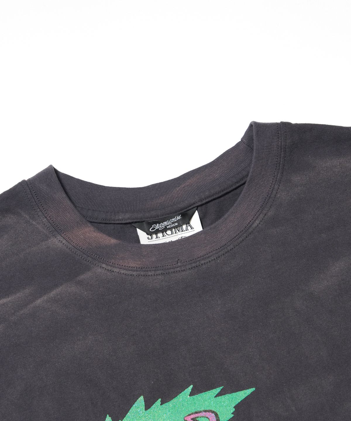 스티그마(STIGMA) Paranoid TV Vintage-Like Washed Oversized Short Sleeves T-Shirts Charcoal