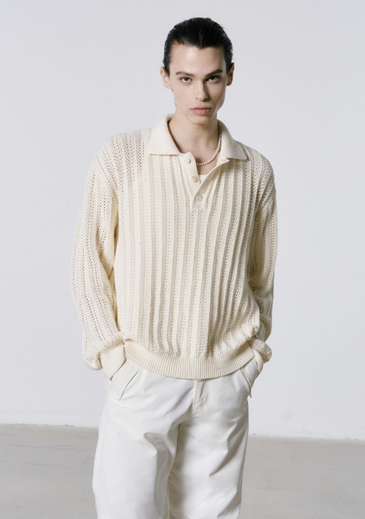 세비지(SAVAGE) Crochet Knit Pullover - Ivory