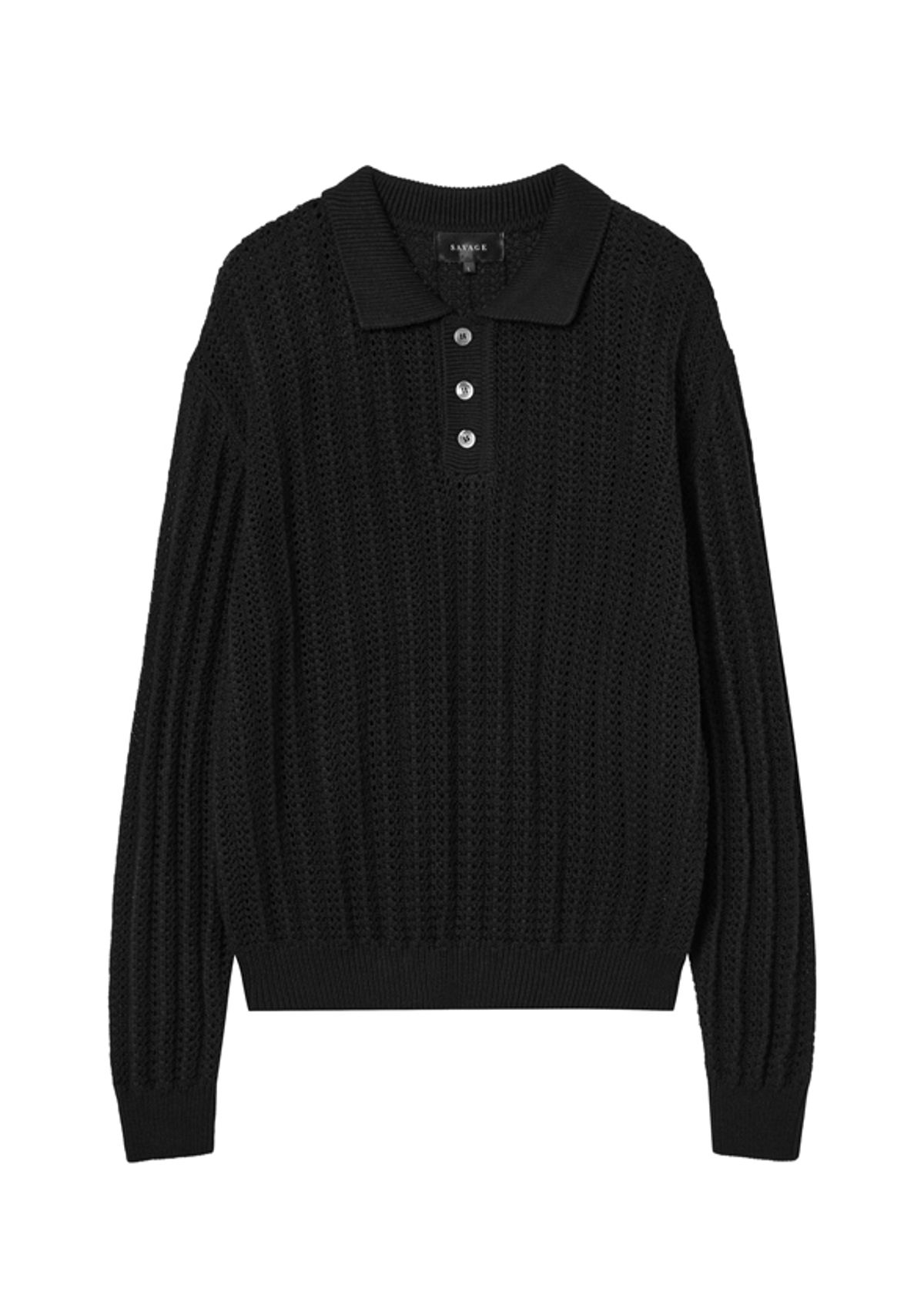 세비지(SAVAGE) Crochet Knit Pullover - Black