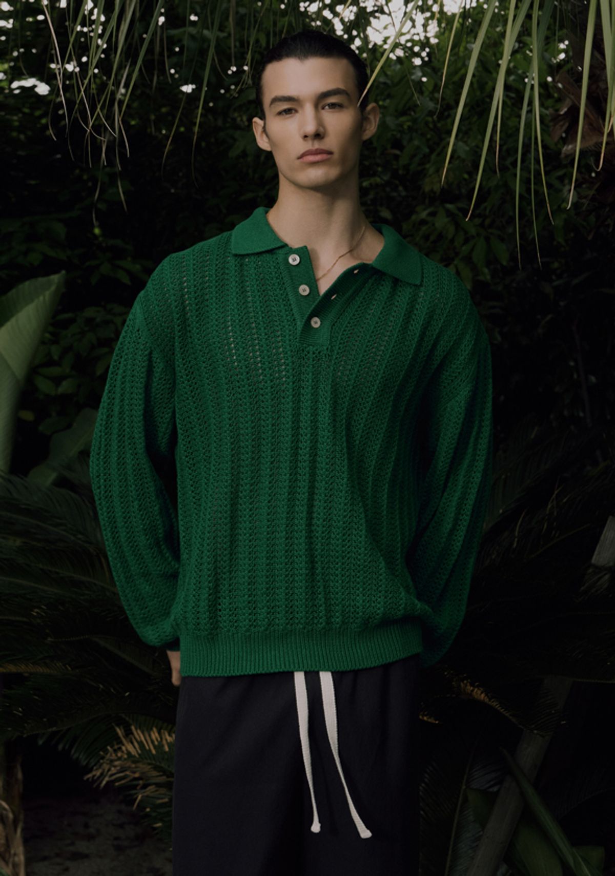 세비지(SAVAGE) Crochet Knit Pullover - Green