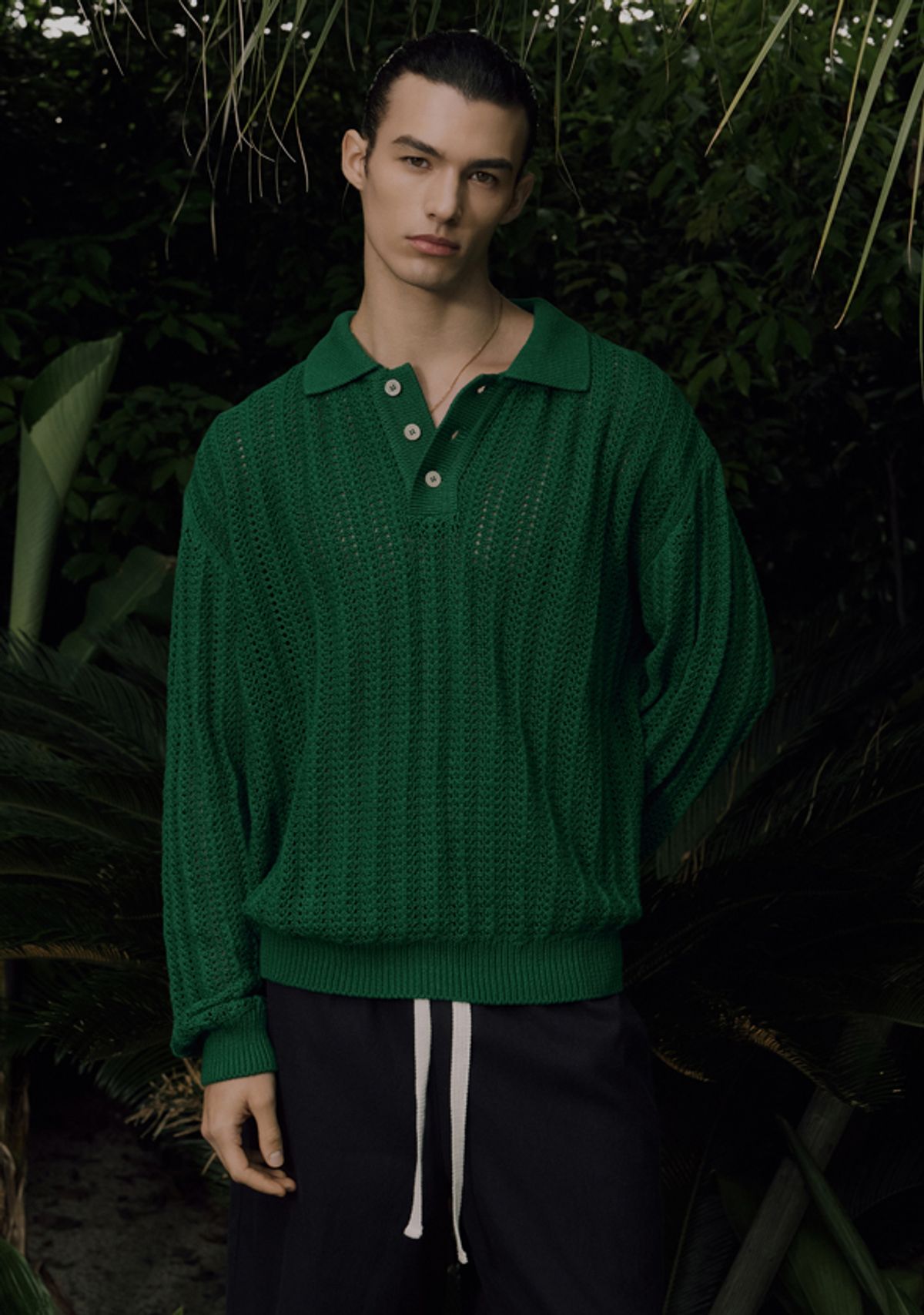 세비지(SAVAGE) Crochet Knit Pullover - Green