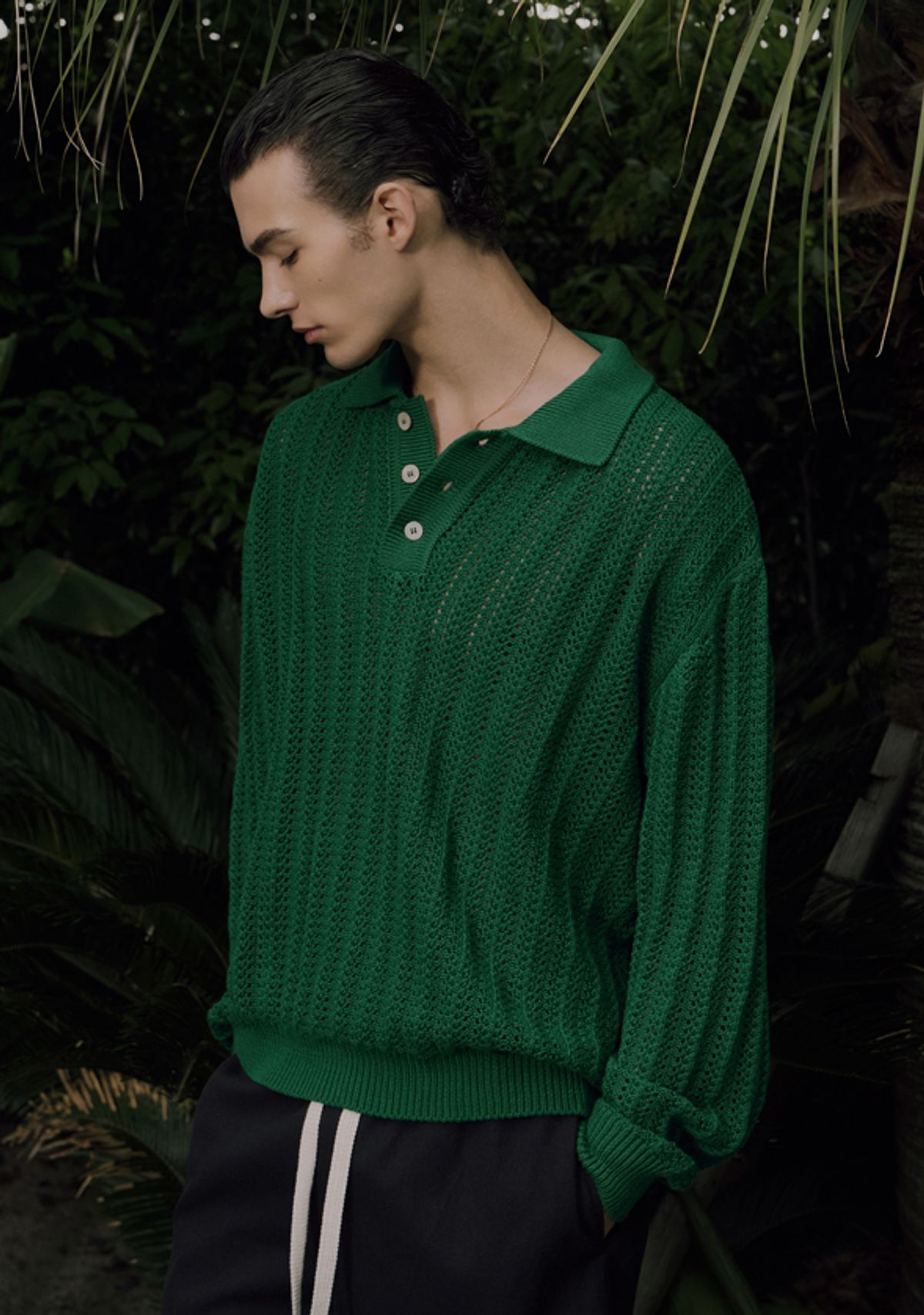 세비지(SAVAGE) Crochet Knit Pullover - Green