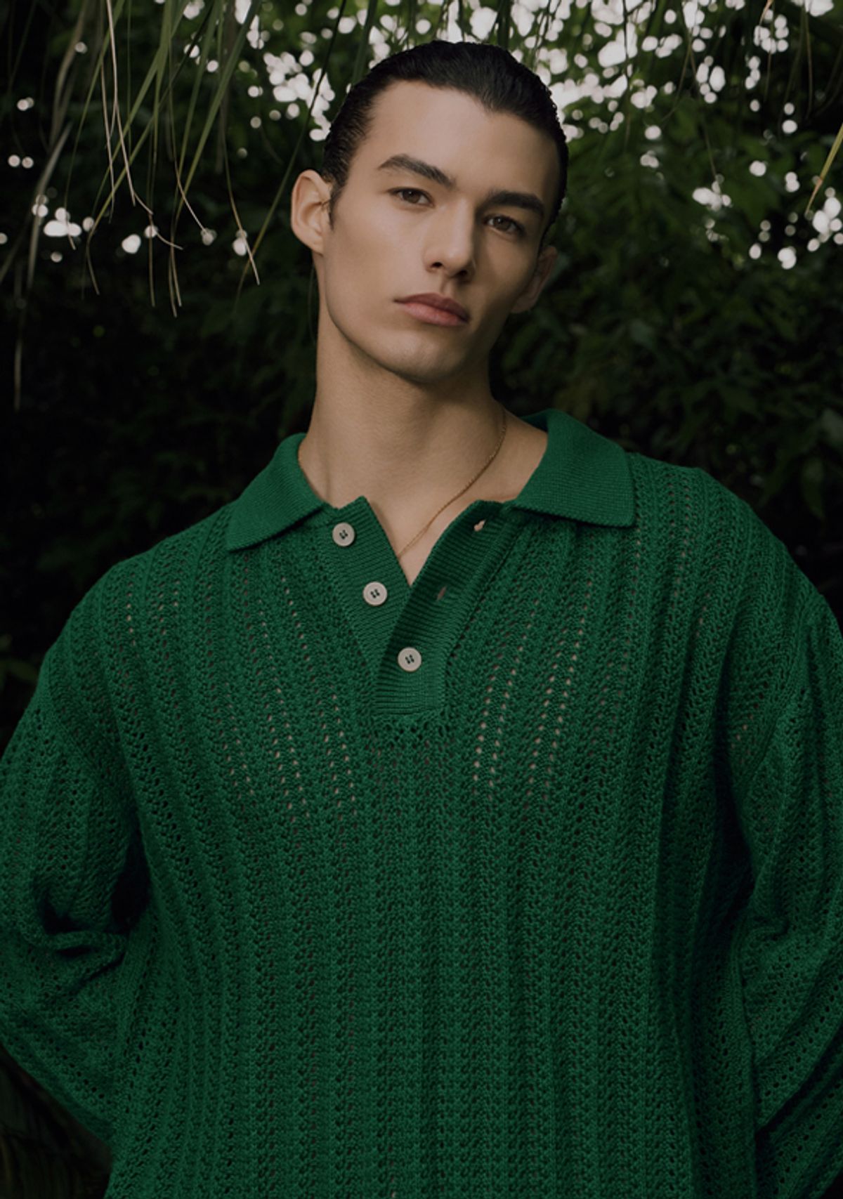 세비지(SAVAGE) Crochet Knit Pullover - Green