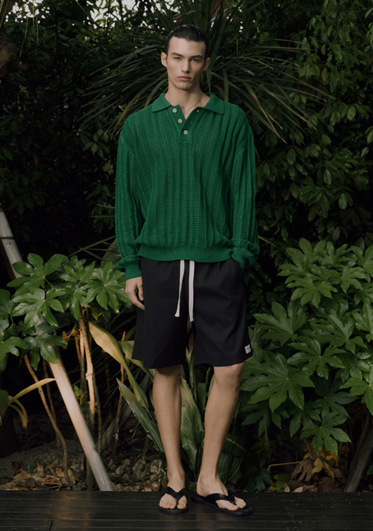 세비지(SAVAGE) Crochet Knit Pullover - Green