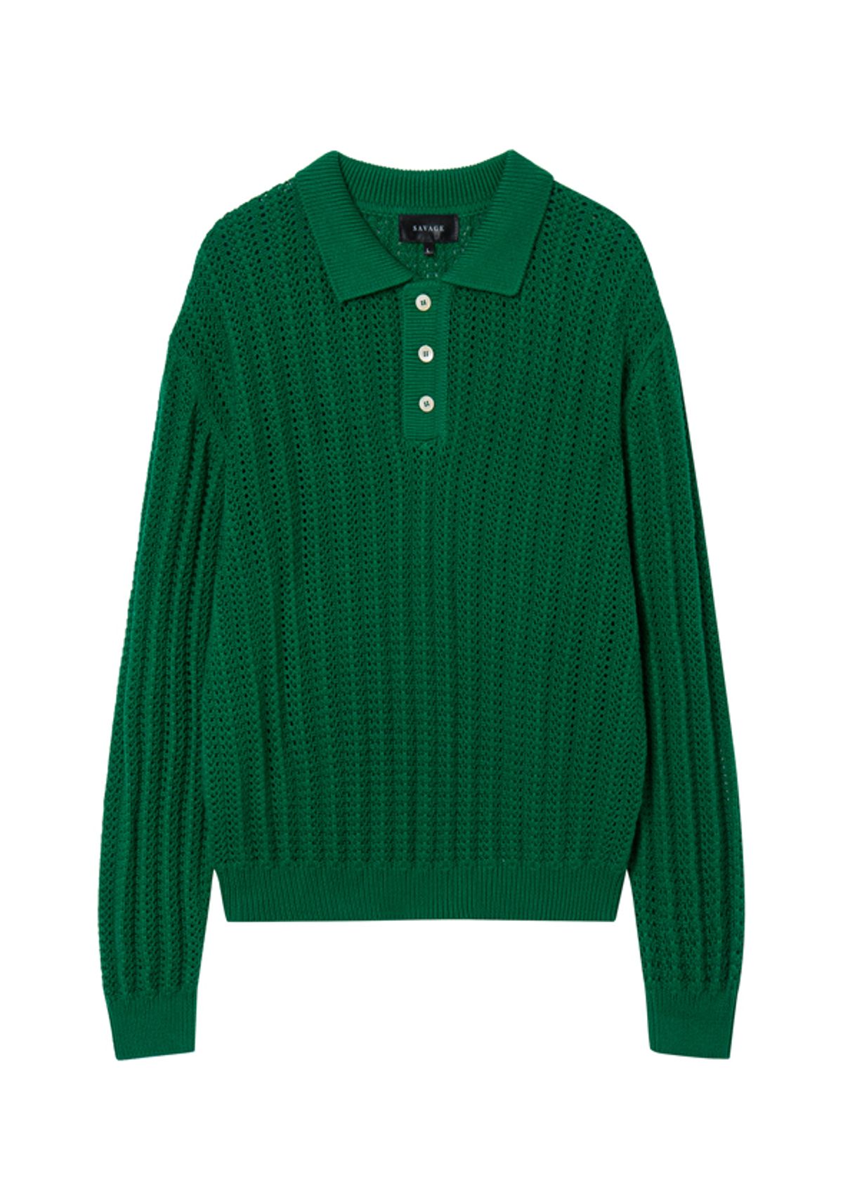 세비지(SAVAGE) Crochet Knit Pullover - Green