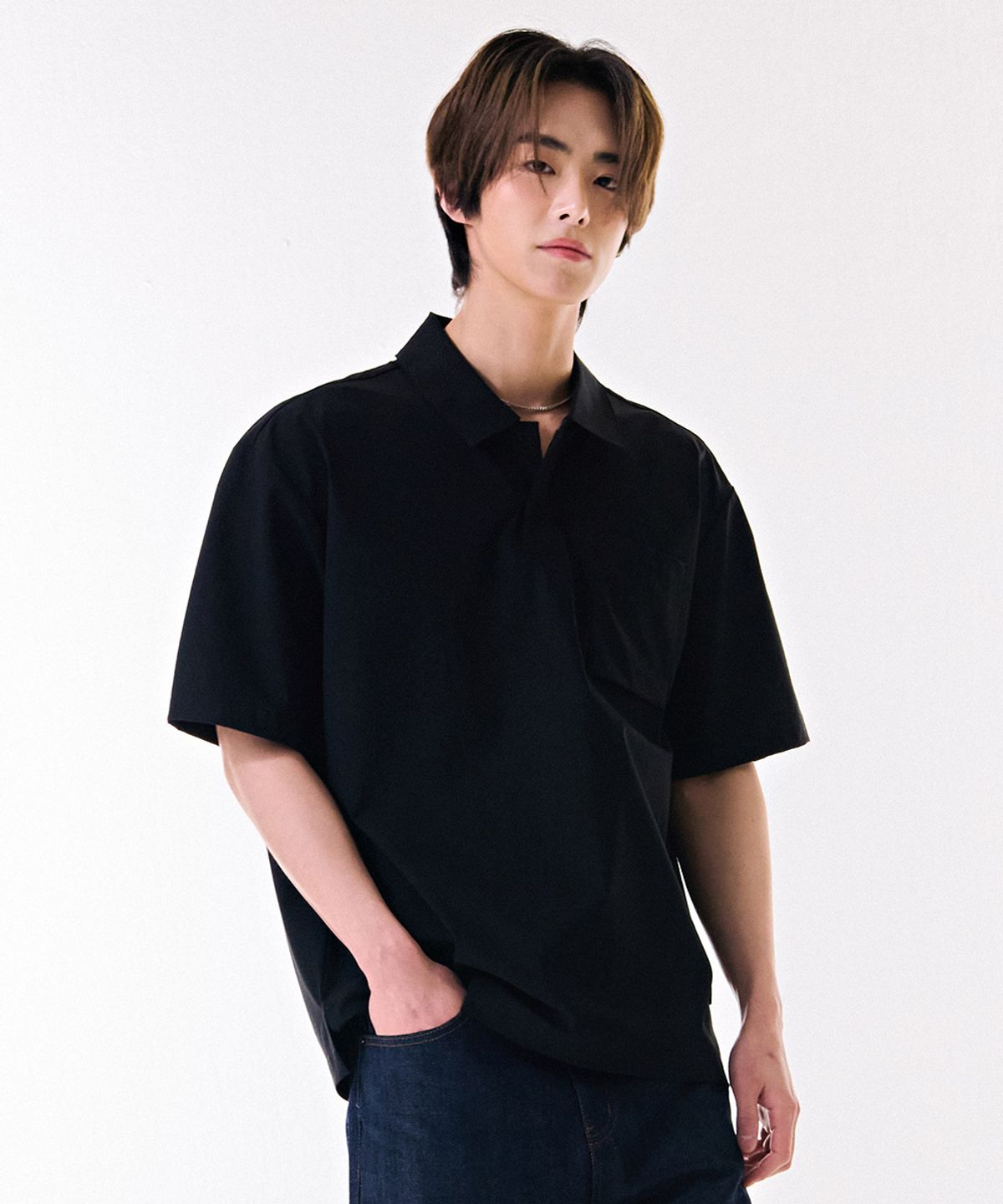 체이스컬트(CHASECULT) 남성 스트레치 반오픈 반팔 셔츠-DBRK5522D03