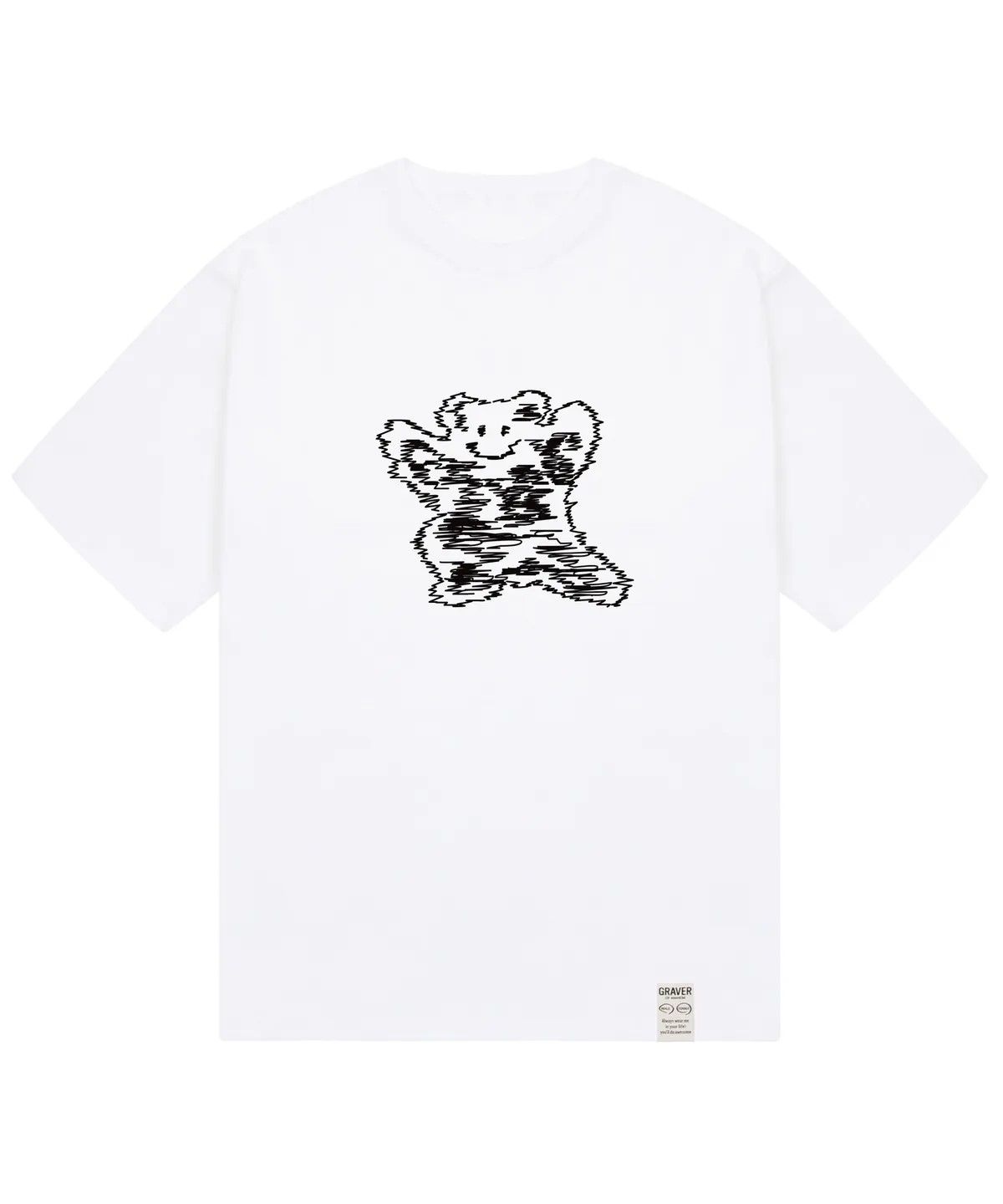 그레이버(GRAVER) [UNISEX]라인 빅 베어스마일 반팔티_화이트