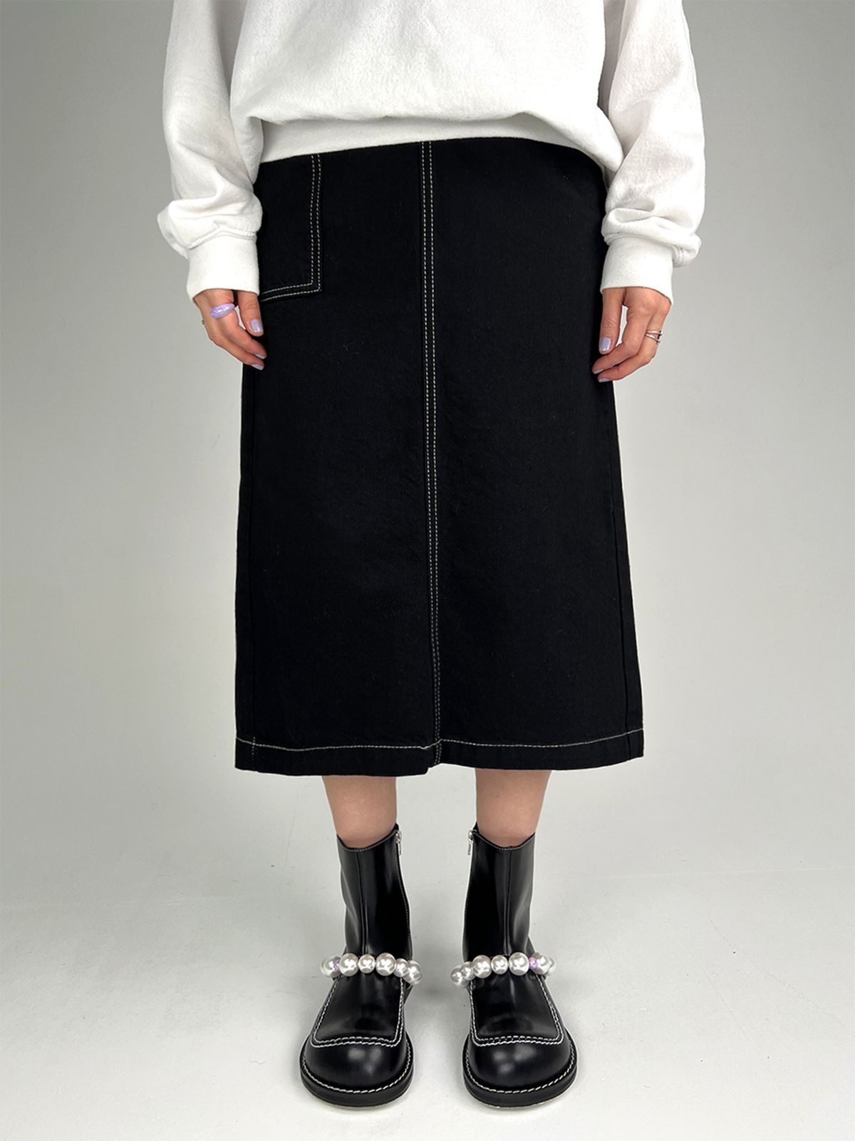히푸(hippu) Pearl Strap Boots Women  [Black]