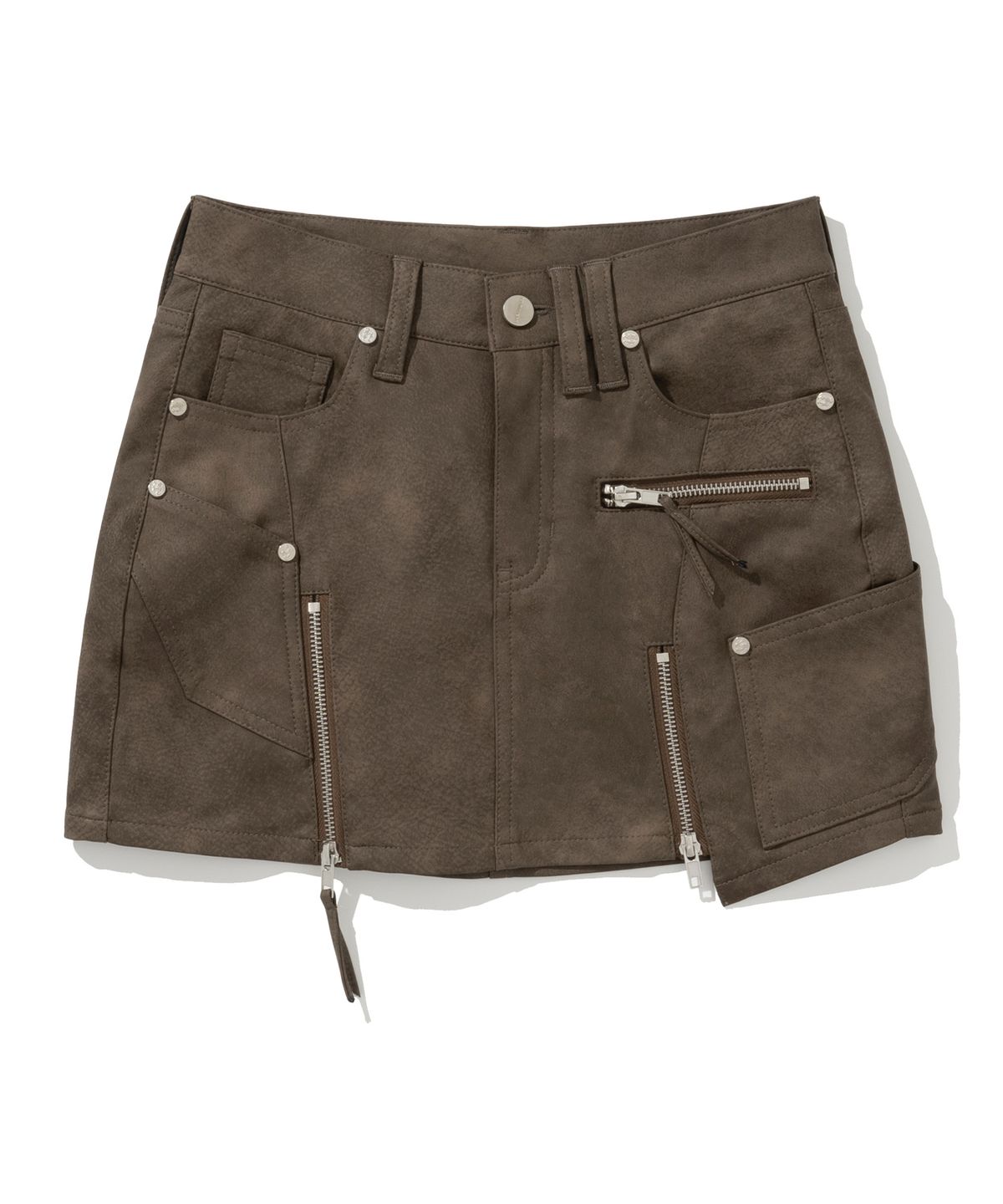 낫포너드(NOT4NERD) W Vintage Leather Zipper Mini Skirt - Brown