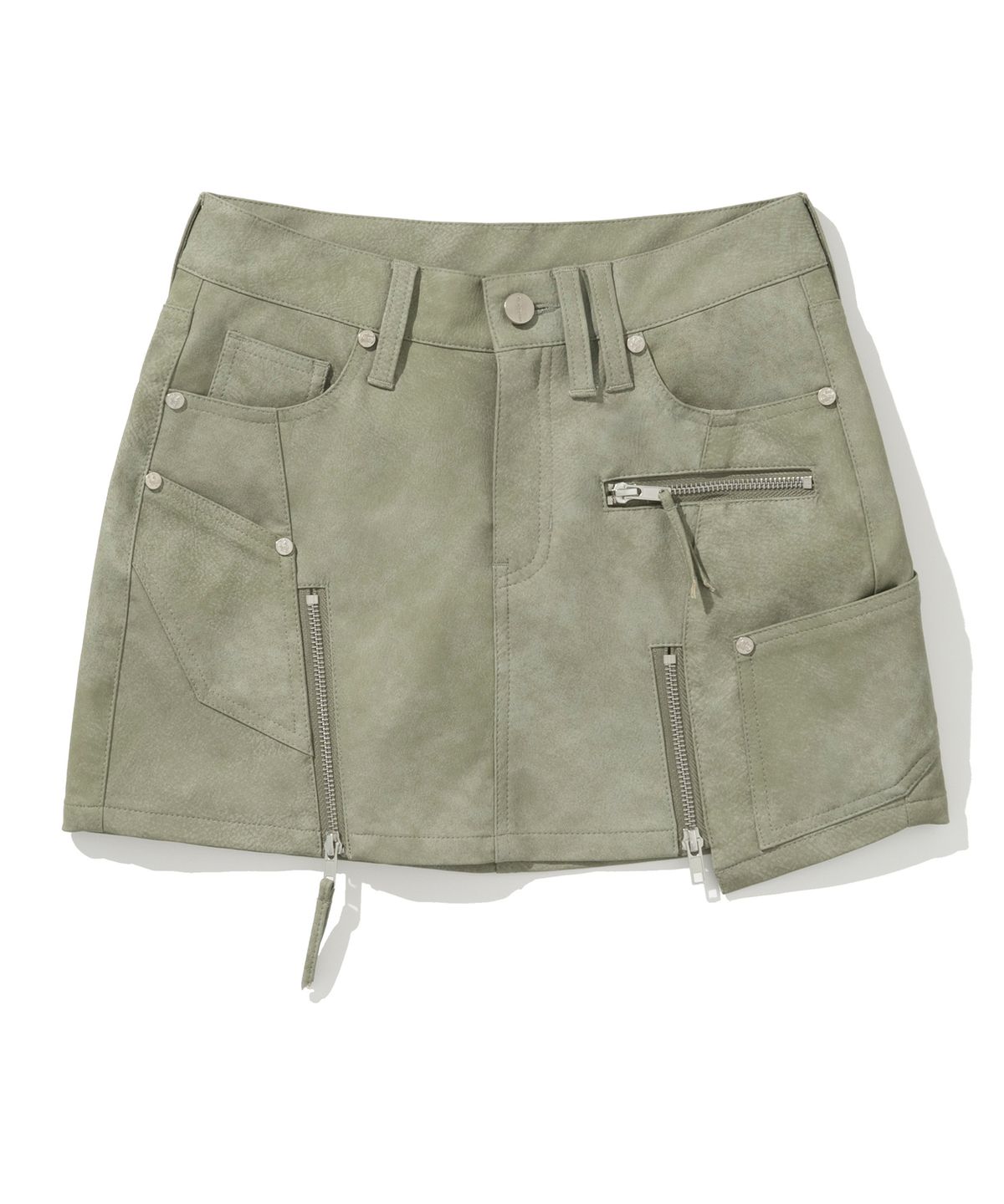 낫포너드(NOT4NERD) W Vintage Leather Zipper Mini Skirt - Light Khaki