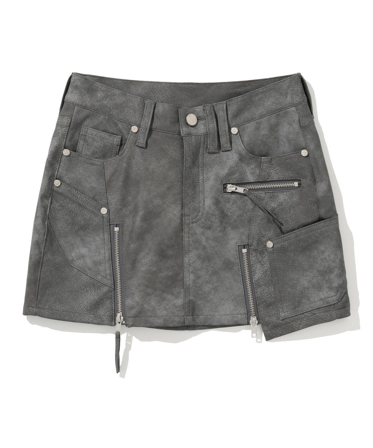 낫포너드(NOT4NERD) W Vintage Leather Zipper Mini Skirt - Charcoal
