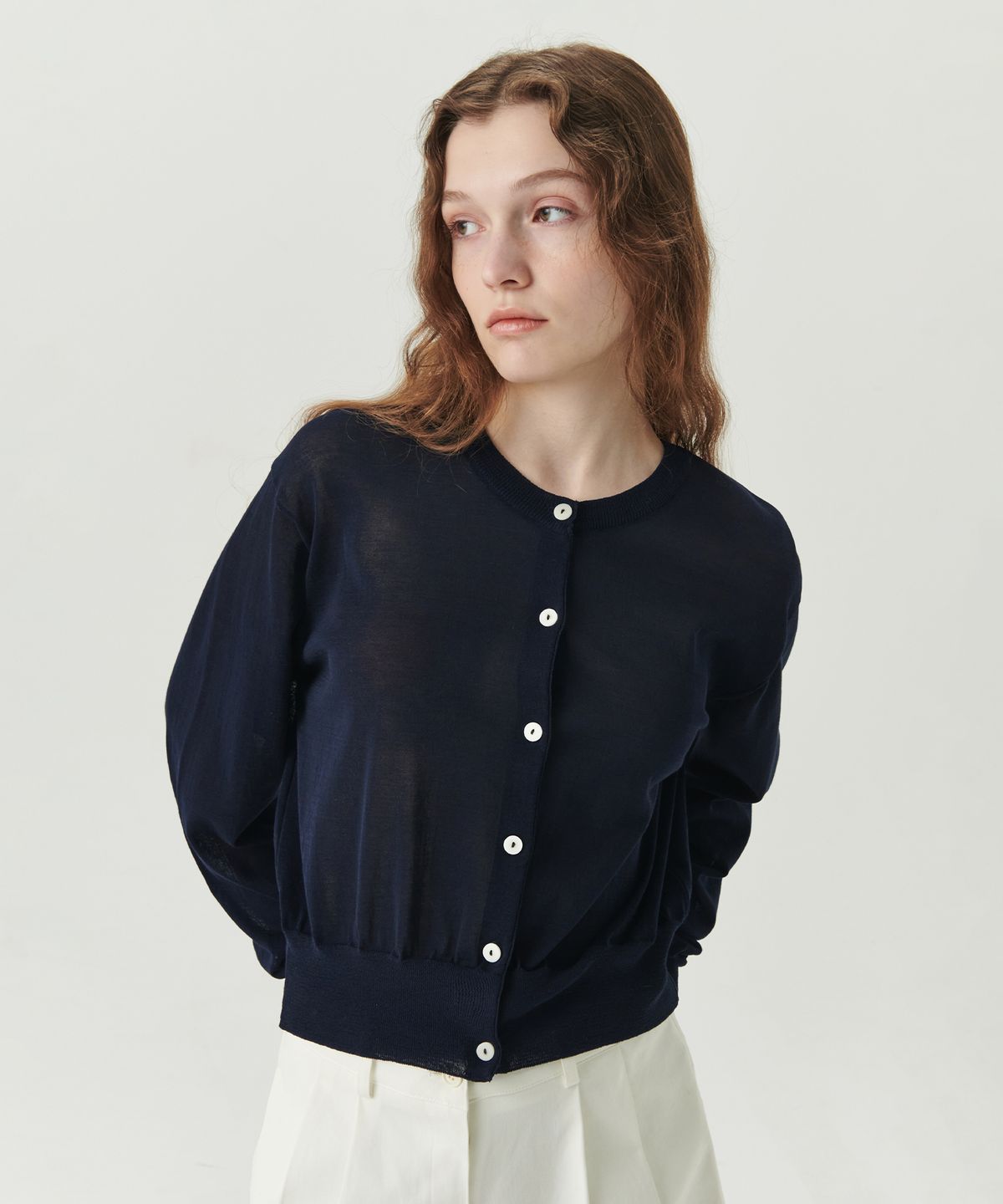 르바(LEVAR) Sheer Knit Cardigan - Navy