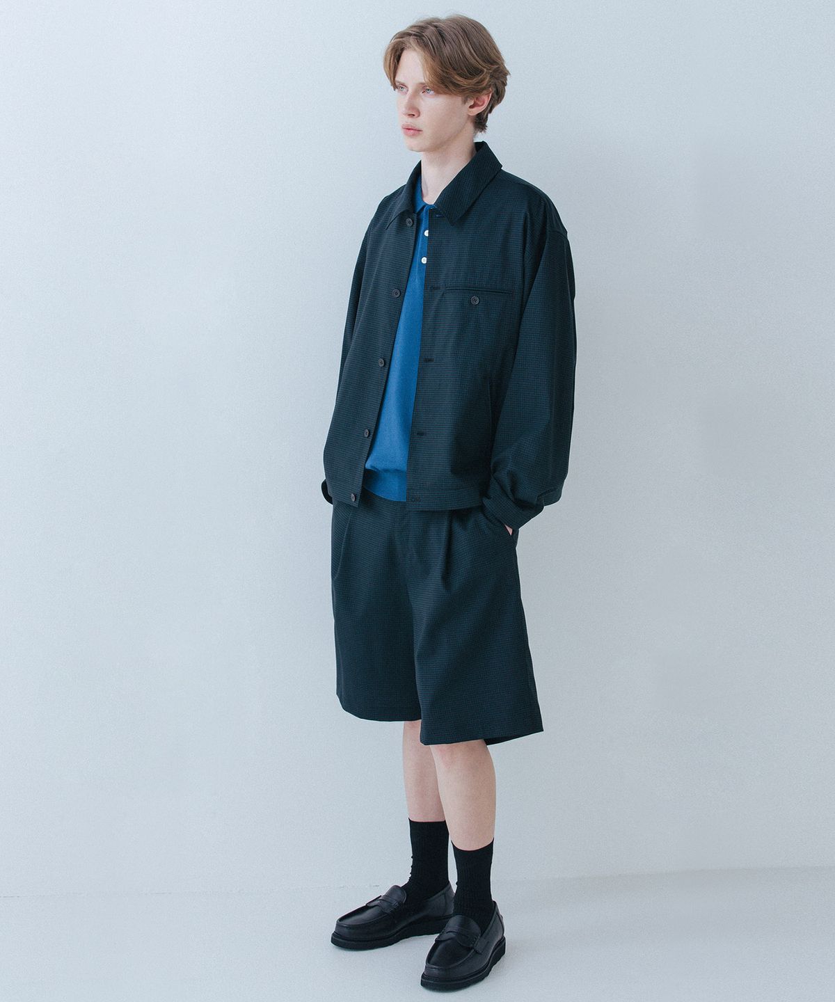 블랭크룸(BLANKROOM) 트로피컬 셔츠 블루종_OCEAN CHECKED