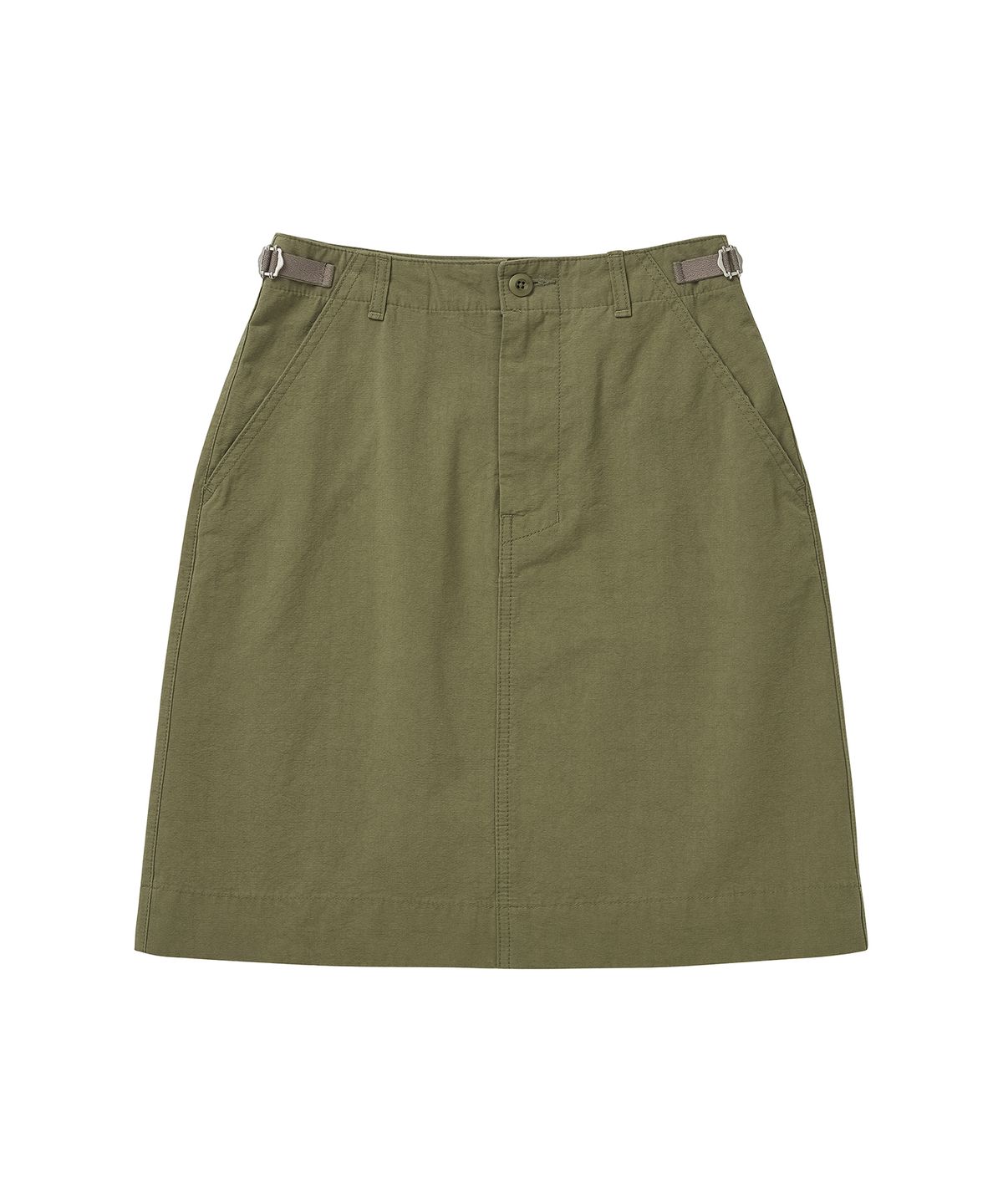 코튼벨(COTTON BELL) 미디 사이드 벨트 스커트 - Khaki
